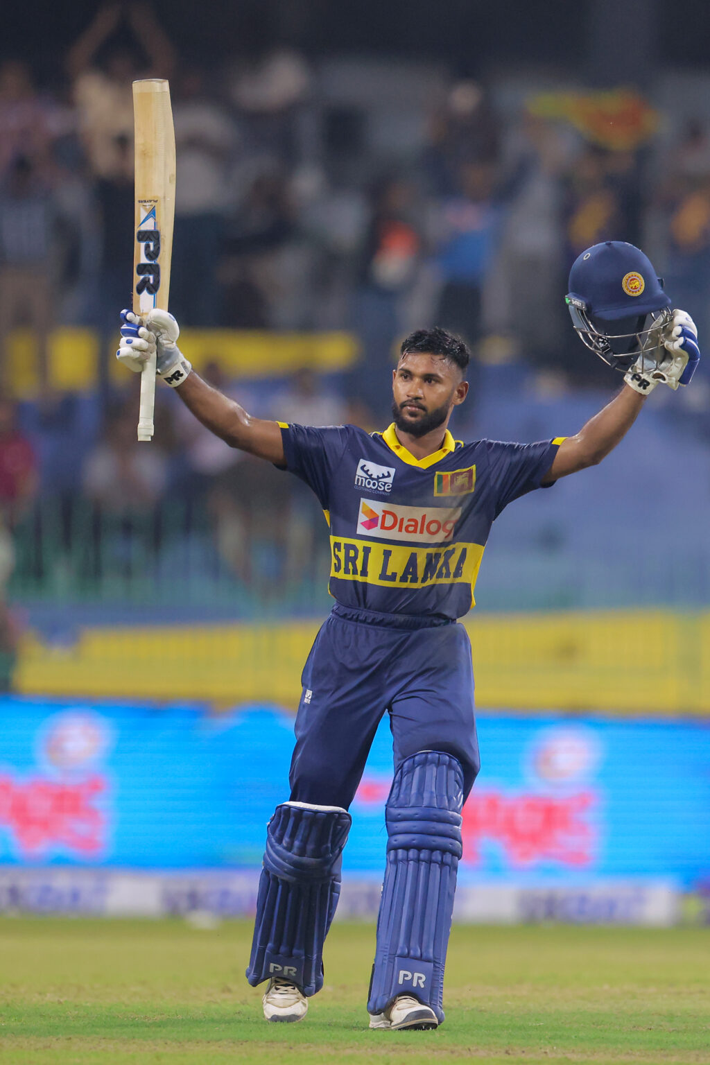 Pavan Rathnayake celebrates his century in the Sri Lanka vs England ODI