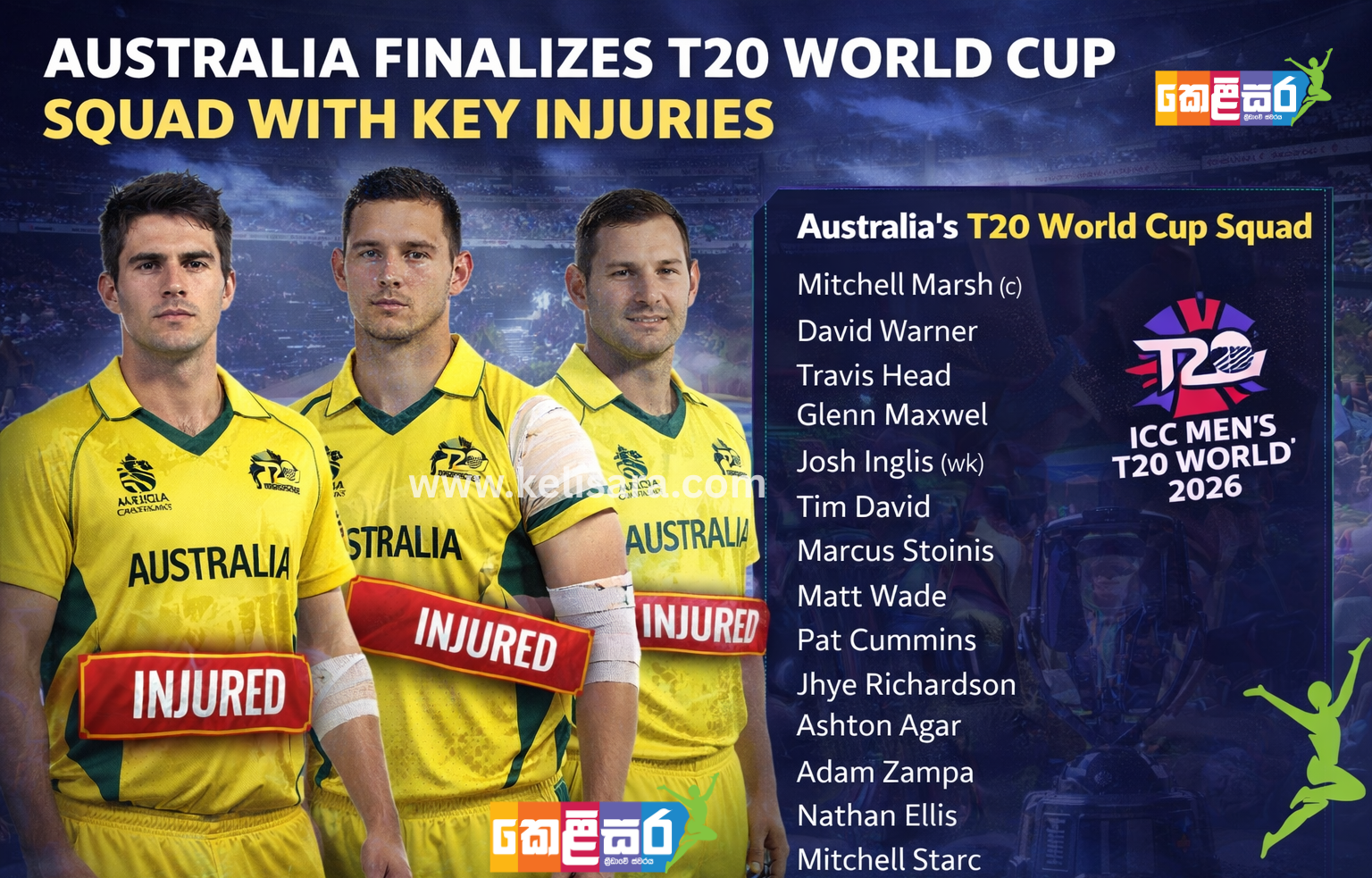 Australia Finalizes T20 World Cup Squad with Key Injury Concerns