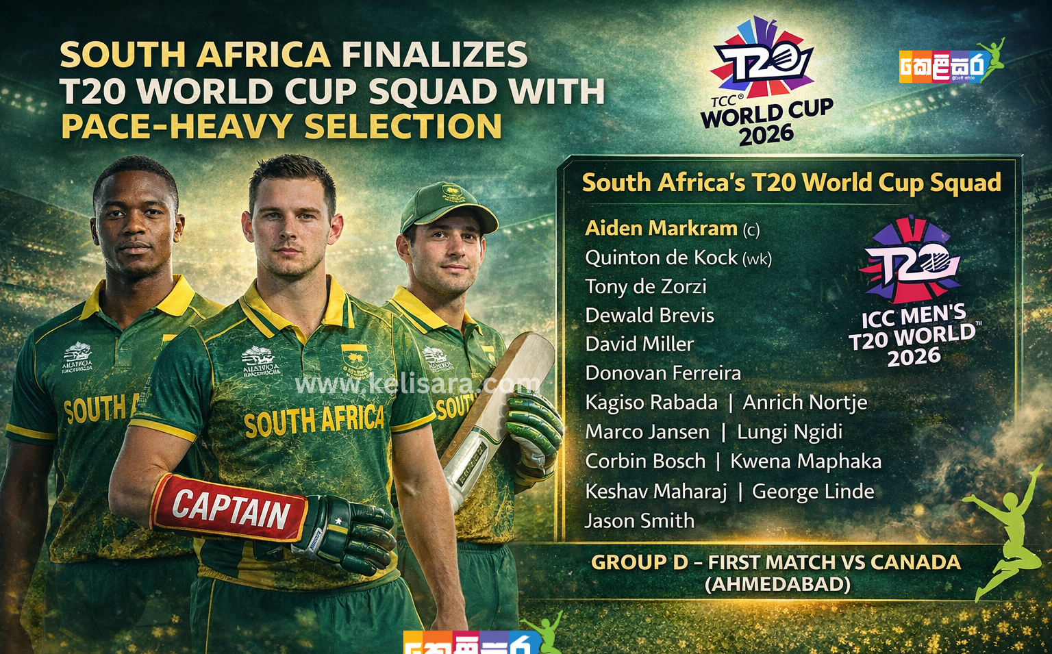 South Africa’s Official Squad for ICC Men’s T20 World Cup 2026