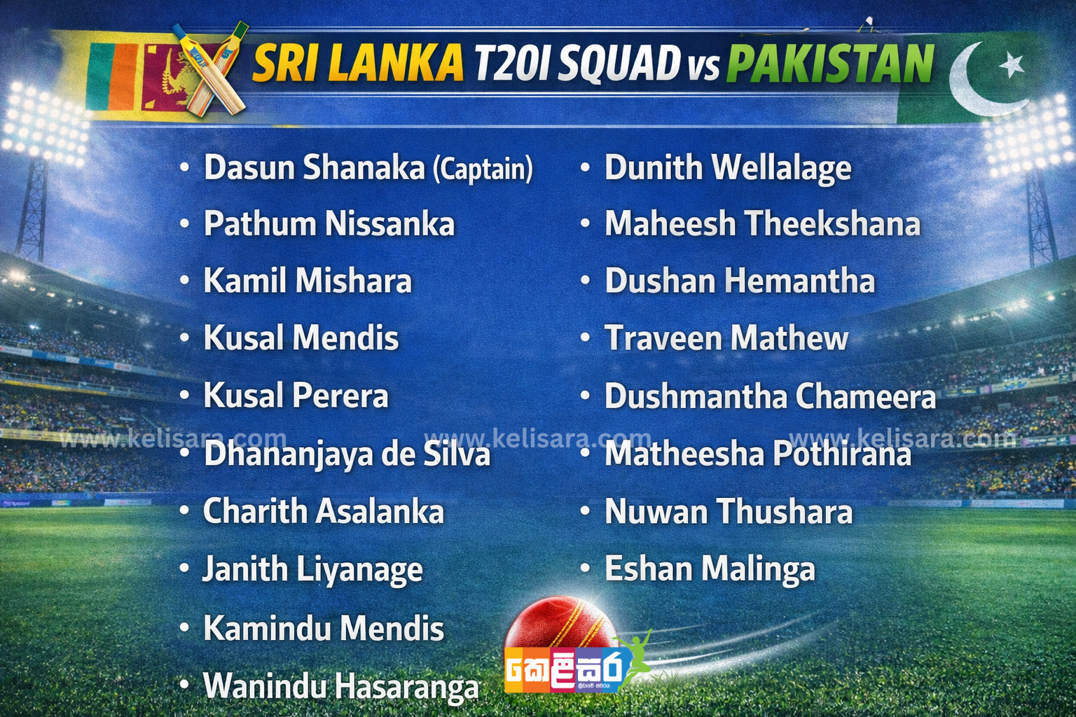Sri Lanka Cricket Announces 18-Member Squad for Pakistan T20I Series