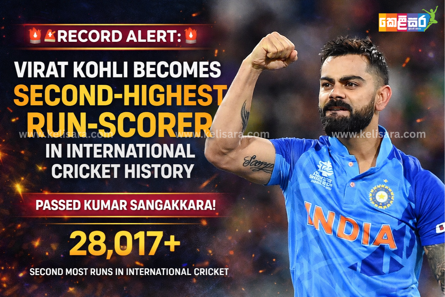 🚨 RECORD ALERT: VIRAT KOHLI BECOMES SECOND-HIGHEST RUN-SCORER IN INTERNATIONAL CRICKET HISTORY
