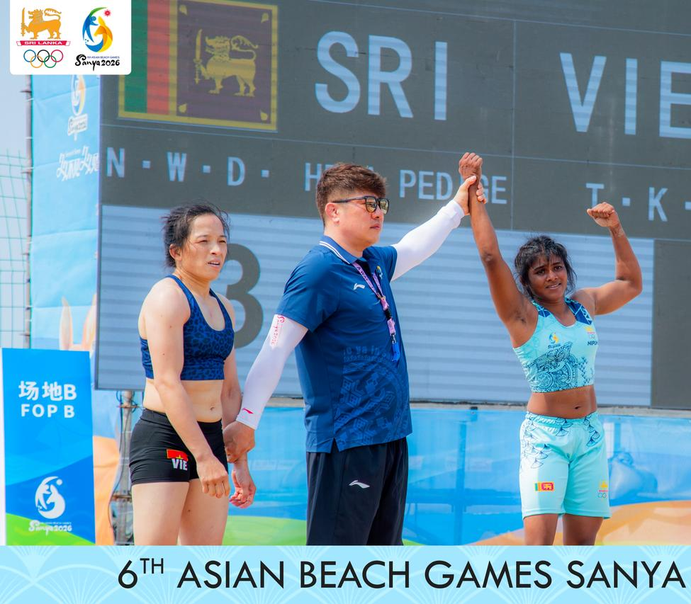 Nipuni Wasana Wins Gold in Women’s 50kg Beach Wrestling at 6th Asian Beach Games
